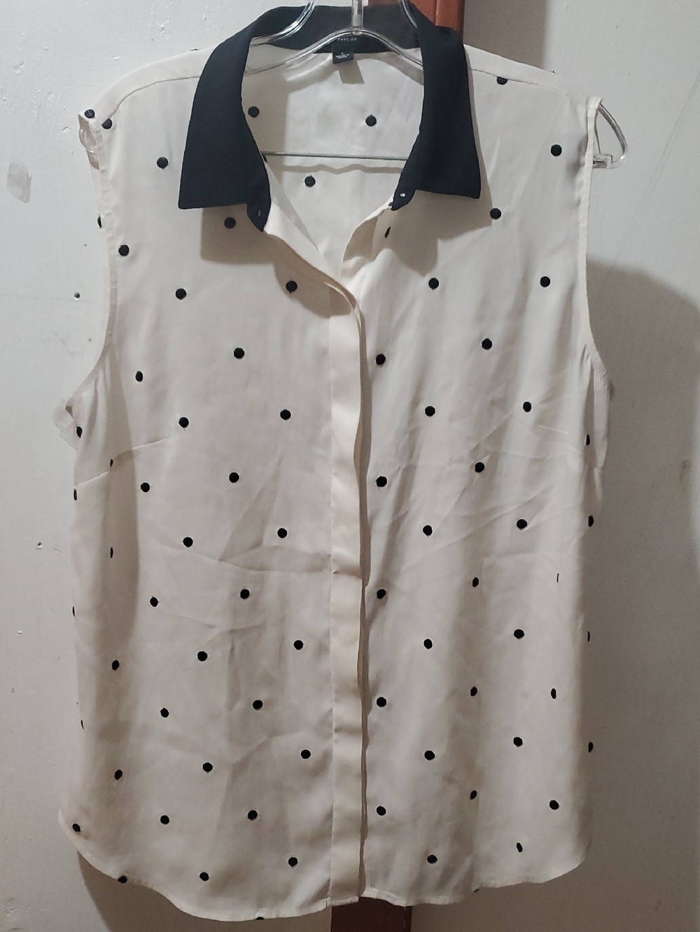 ANNTAYLOR Polka Dot Sleeveless Button-Down Blouse - Black & Cream Size L